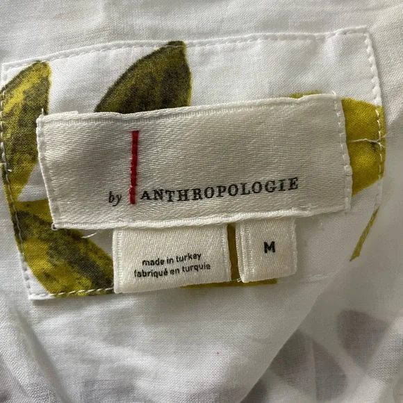 NWOT Anthropologie White Dress with Green and Brown Accents - Picture 2 of 3
